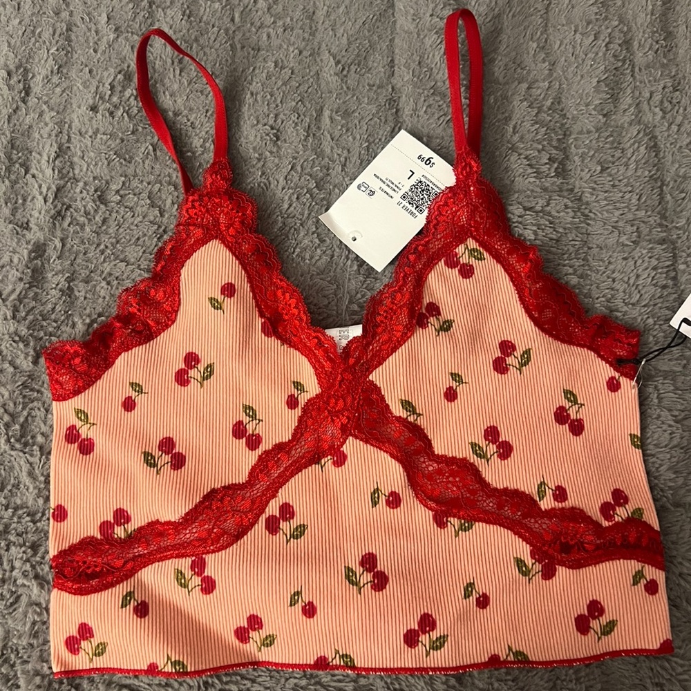 Forever 21 Red and Pink Cherry Print Bra